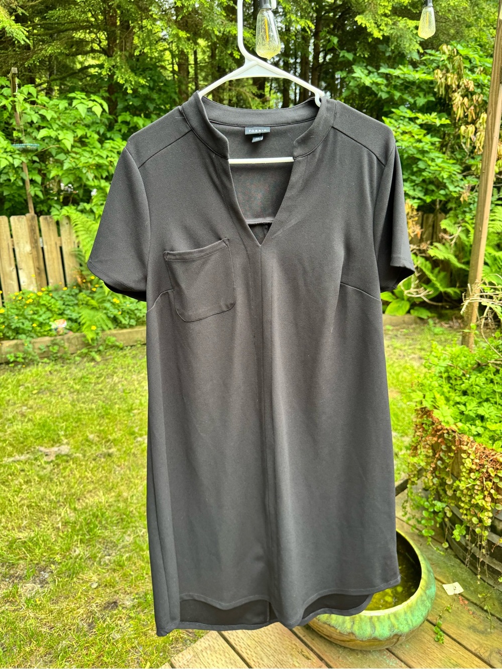 torrid Black Short-Sleeve V-Neck Tunic with Chest Pocket